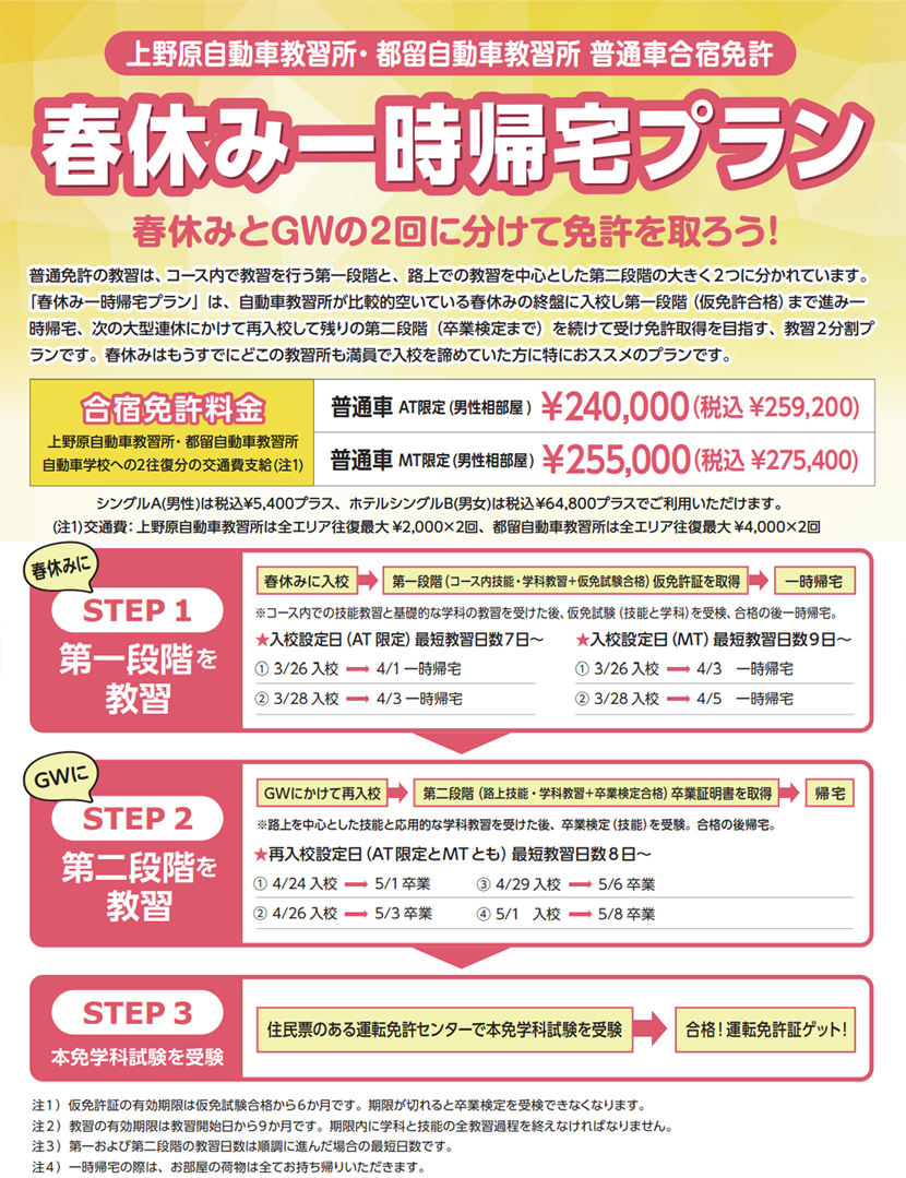 春休み 一時帰宅プラン